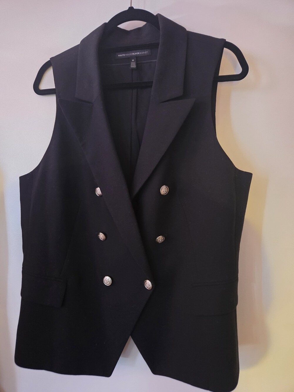 White House Black Market Black Sleeveless Double-Breasted Blazer Vest